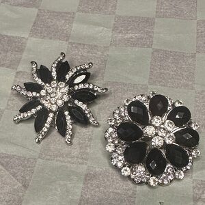 Elegant Black and Silver Brooch Set